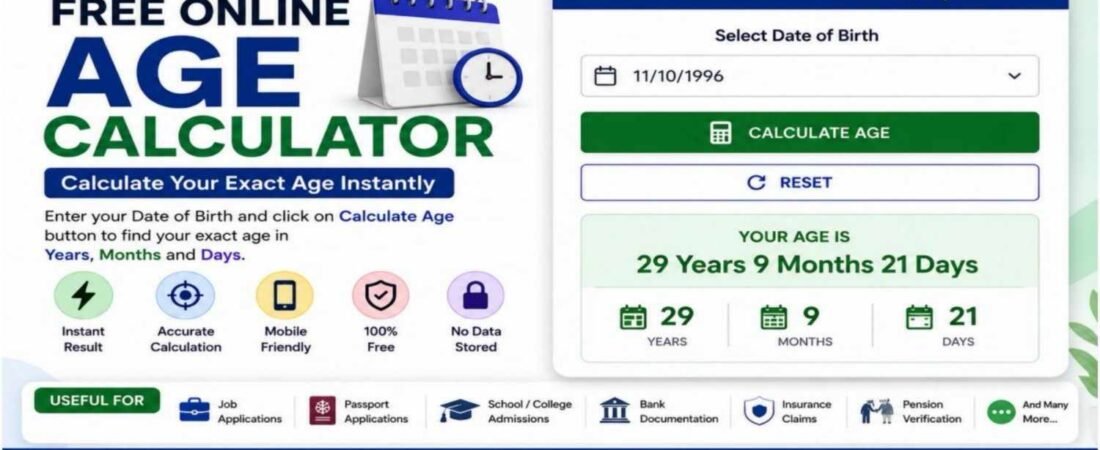 Free Age Calculator Online – Calculate Exact Age in Years, Months & Days