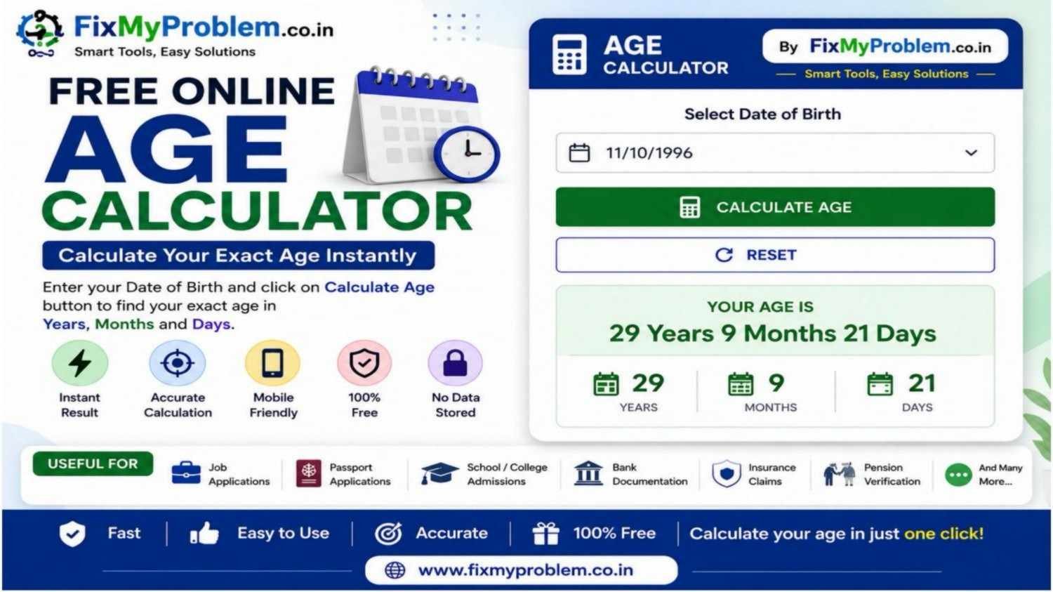 Free Age Calculator Online – Calculate Exact Age in Years, Months & Days